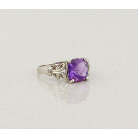 14k White Gold Natural Pau D'Arco Amethyst Ring Size 7 - Picture 3 of 7